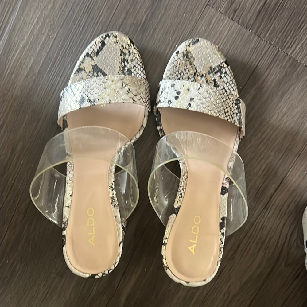 Aldo faux Snake skin Sandals with Wide Strap and heel